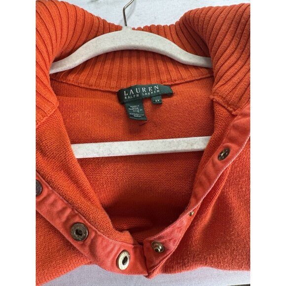 Lauren RL Womens 2X Orange Sweater Funnel Neck Button Cozy Autumn Classic Preppy - Picture 8 of 13